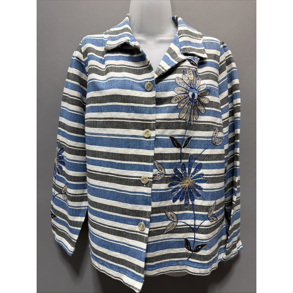 JM Collection Women’s Floral Embroidered Embellished Cotton Shacket Petite M